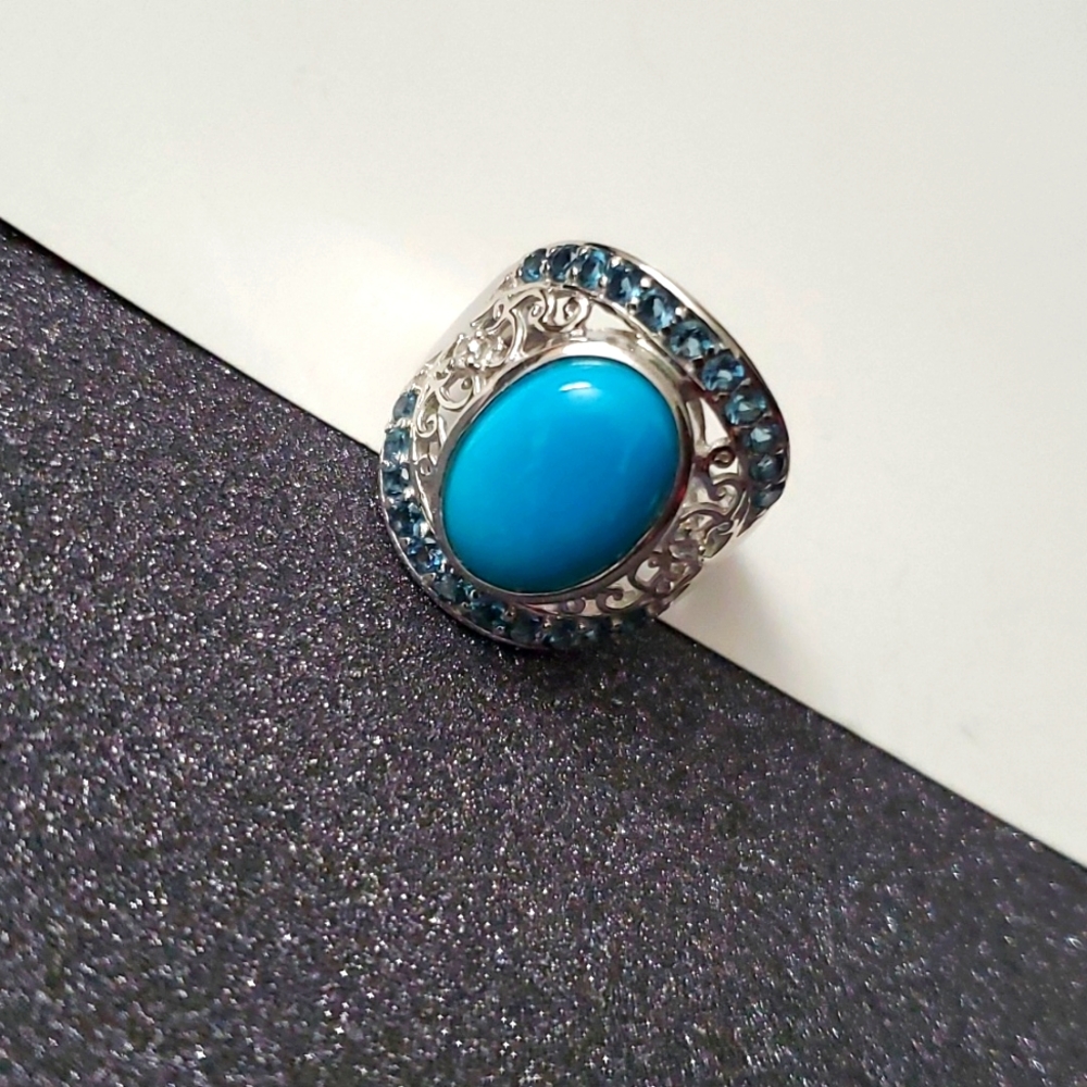 Sterling Silver 925 Turquoise and Blue Topaz Ring